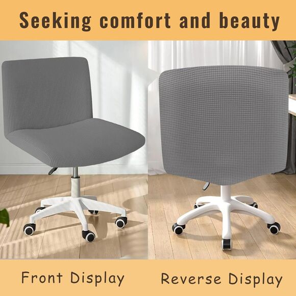 Armless Office Chair Cover Criss Cross Slipcover Stretch Knitted Wide Seat Grey - Picture 4 of 9